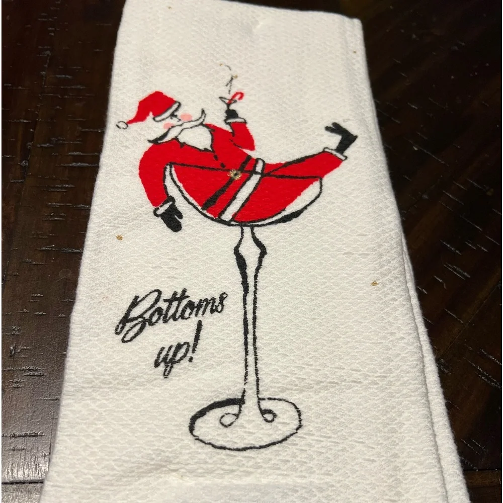 Kate Spade NY Santa Bottoms Up Raise A Glass Kitchen Dish Towels